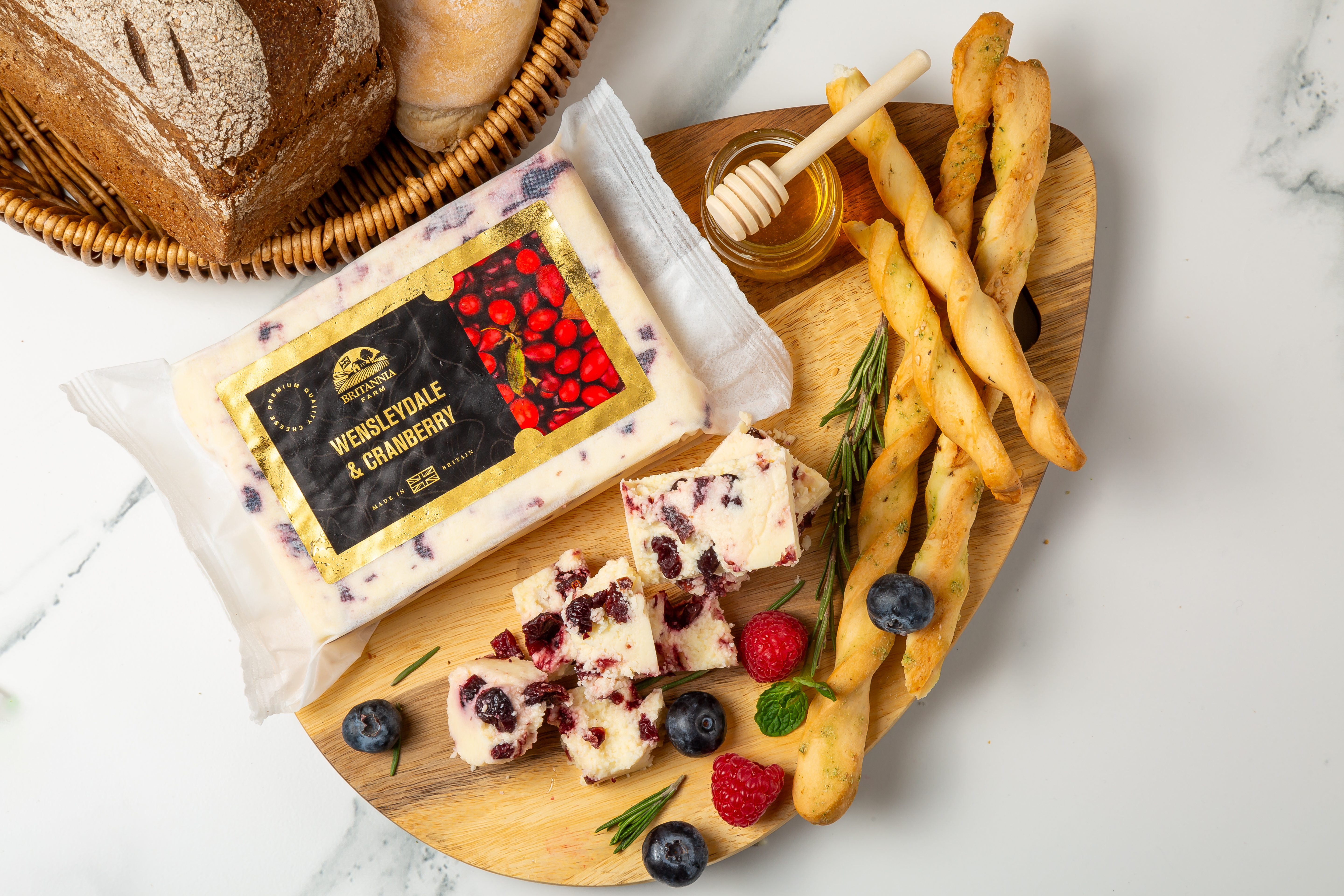 Wensleydale & Cranberry cheese with red fruit pieces – classic British cheese