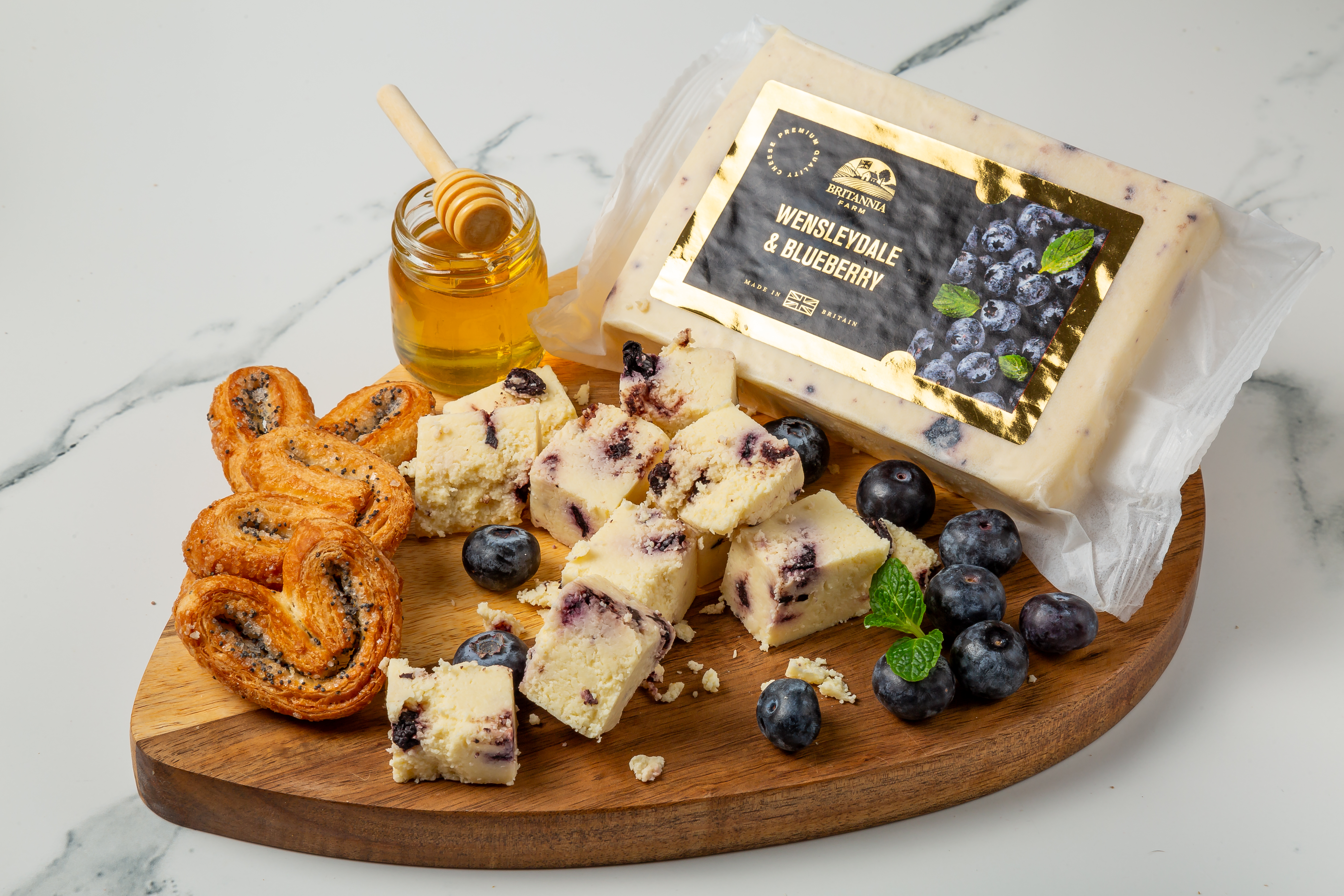 Wensleydale & Blueberry cheese with purple marbling – British fruit cheese