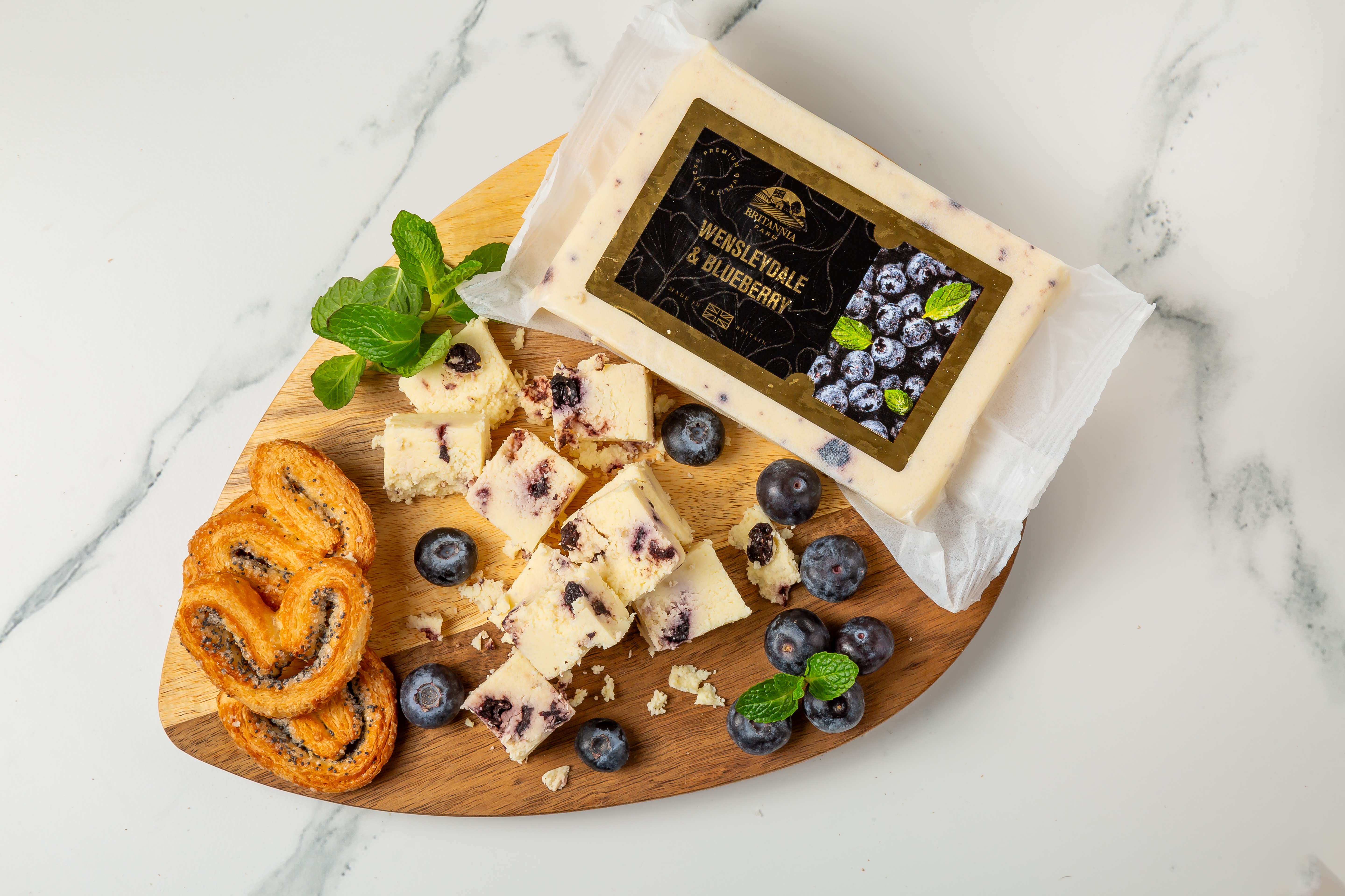 Wensleydale & Blueberry cheese with purple marbling – British fruit cheese